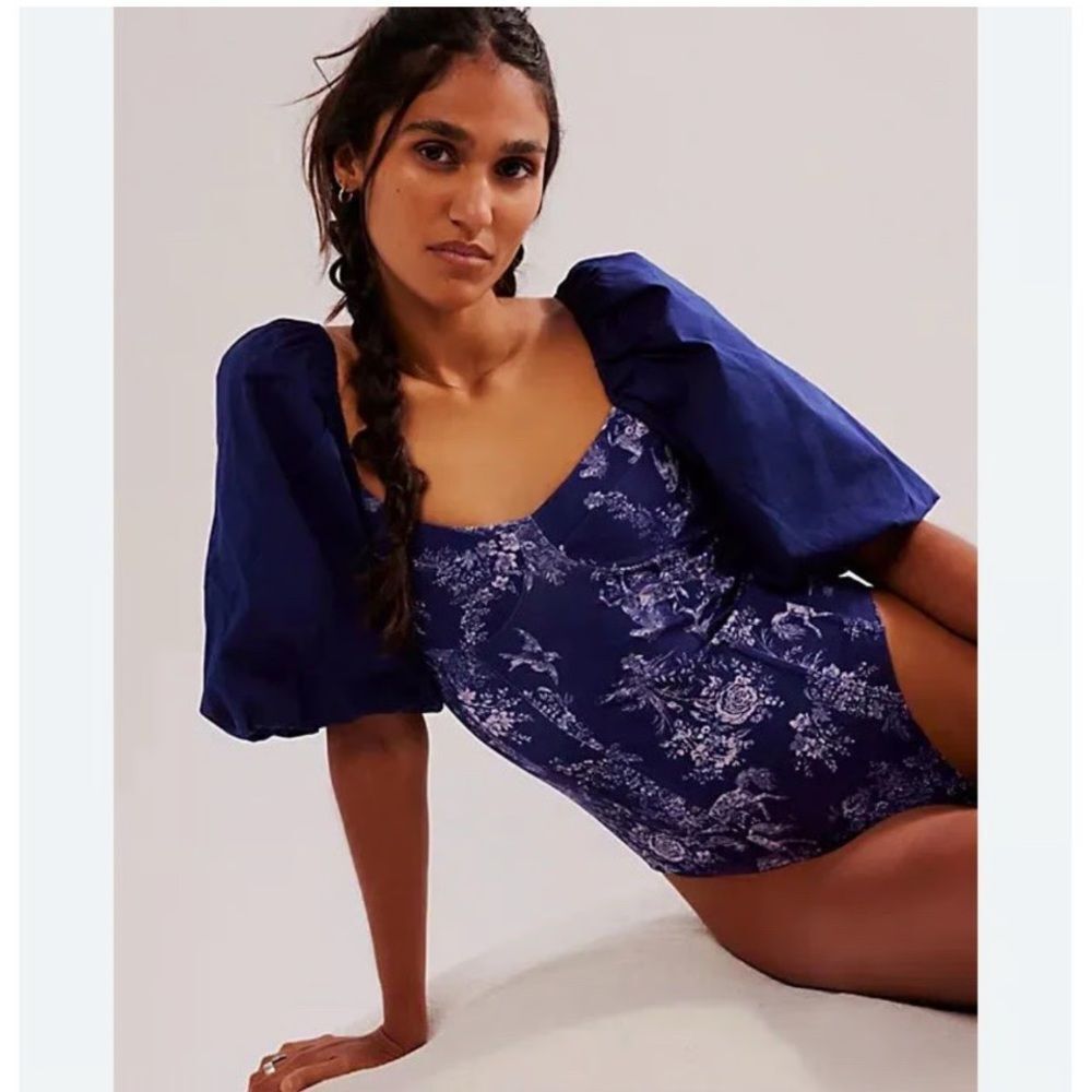 S Free People Intimately Prairie Rose Bodysuit Horse Puff Sleeve